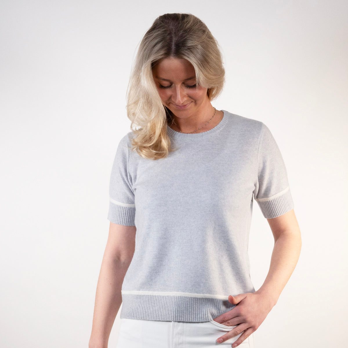 Colette short sleeve - Light blue/off-white