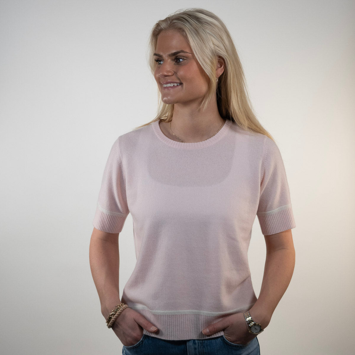 Colette short sleeve - Light pink/offwhite