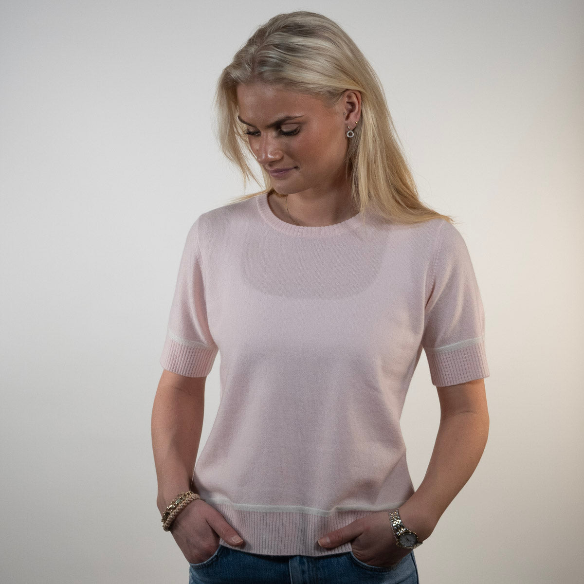 Colette short sleeve - Light pink/offwhite