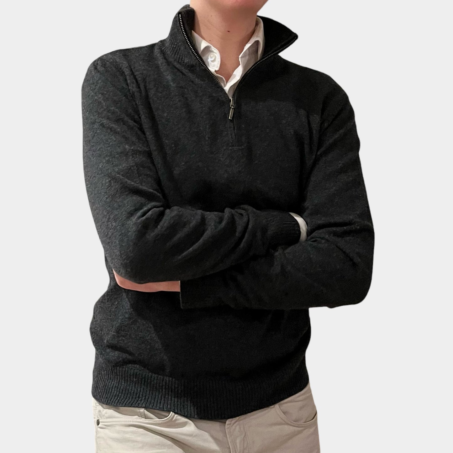 Christian half zip herre kashmir - Koksgrå