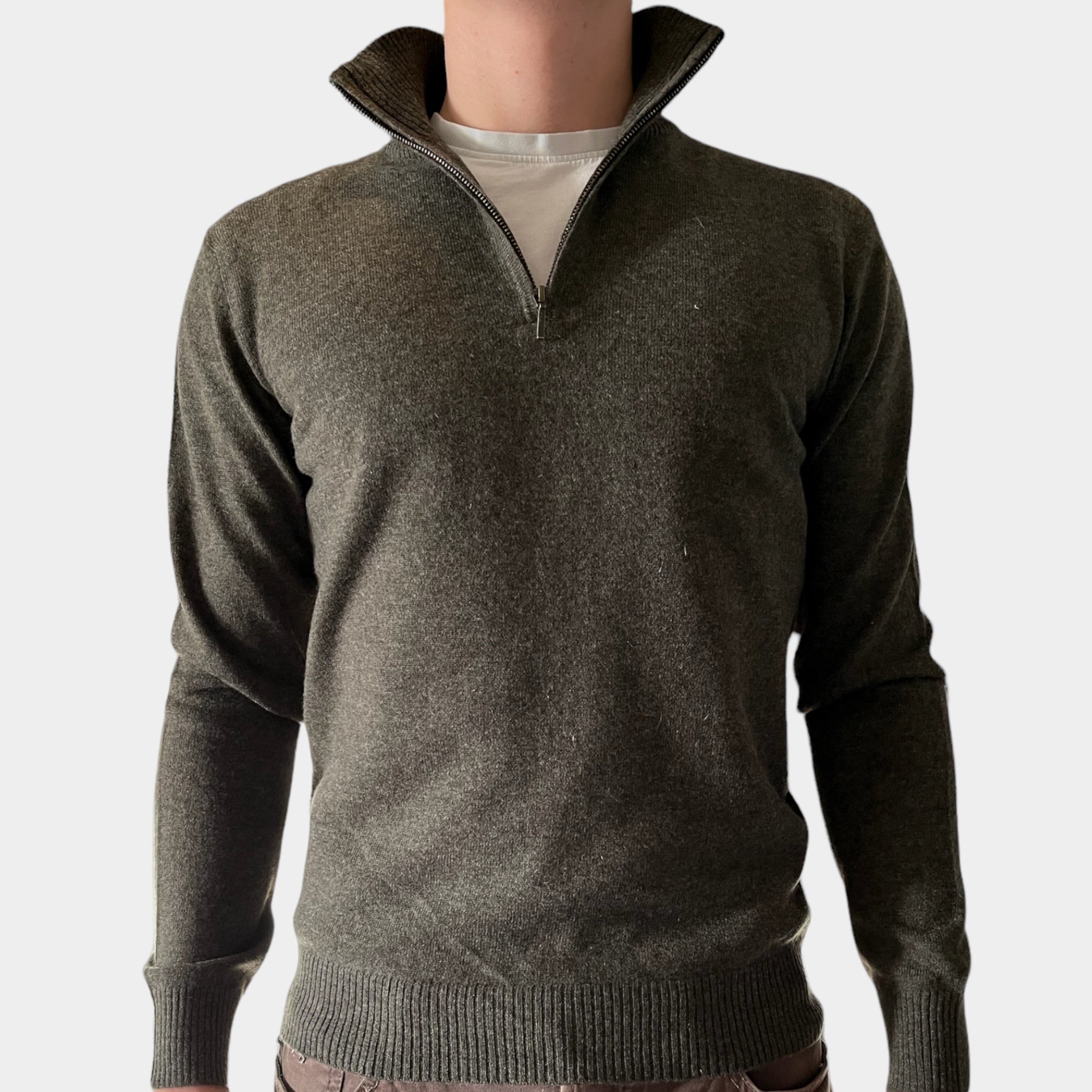 Christian half zip herre kashmir - oliven