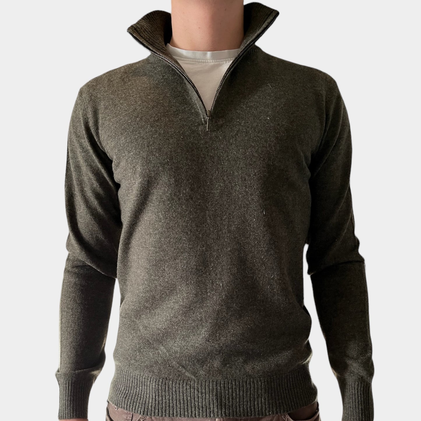 Christian half zip herre kashmir - oliven