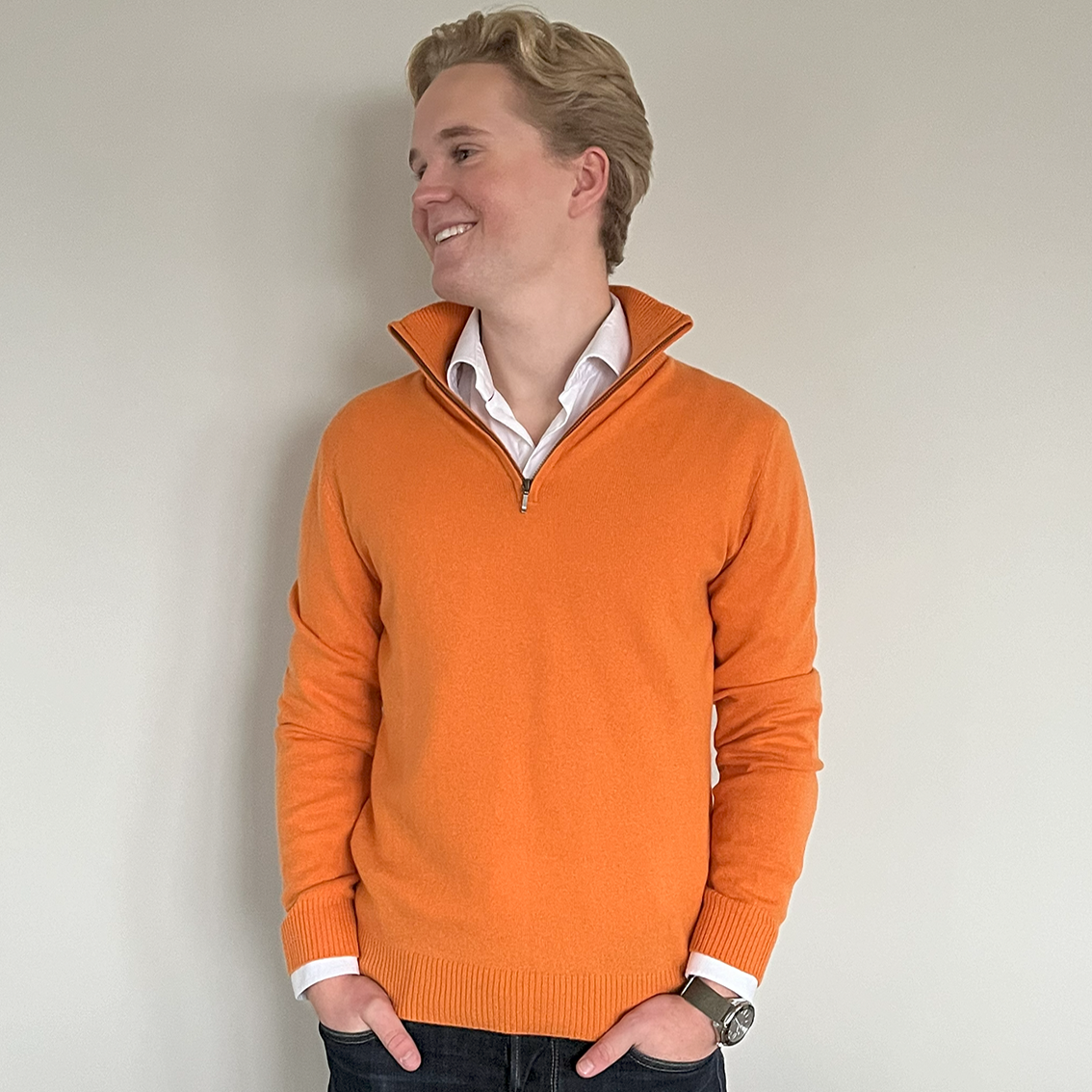 Christian half zip herre kashmir - Oransje