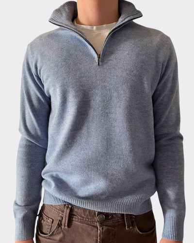 Christian half zip herre kashmir - Lyseblå