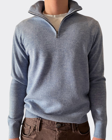 Christian half zip herre kashmir - Lyseblå