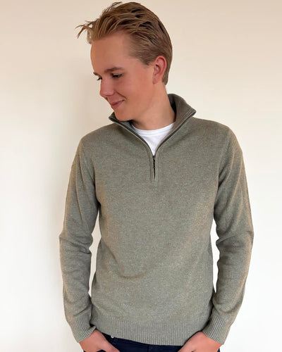 Christian half zip herre kashmir - lys oliven/sand