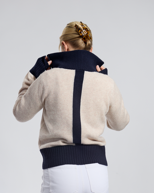 Contrast cardigan sand/navy
