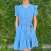 Denim puff shoulder dress