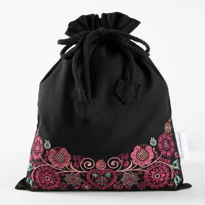 Oppbevaringspose svart - burgunder/rosa/grønn