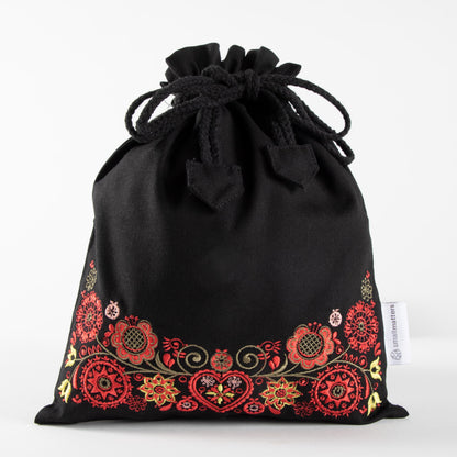 Oppbevaringspose svart - rød/grønn