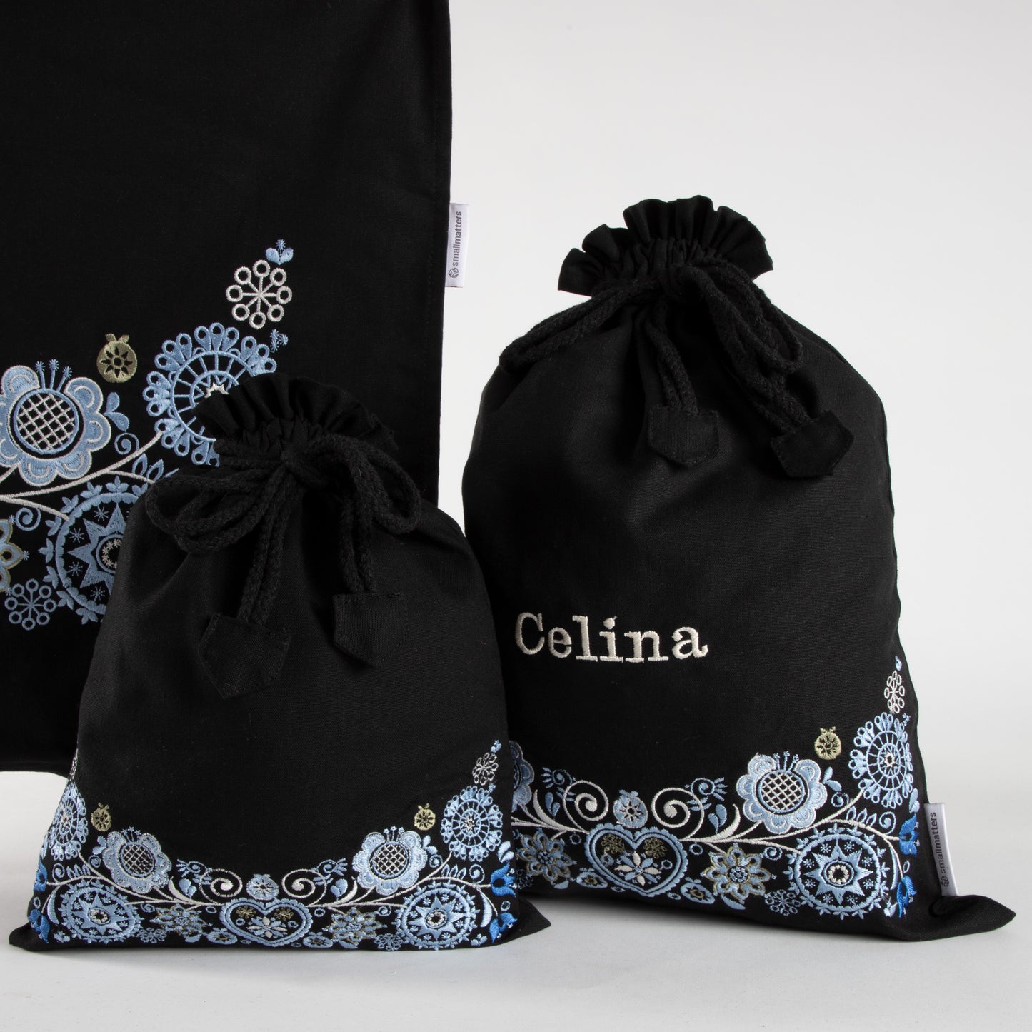 Bunadssett 3 poser i svart - blå/lyseblå