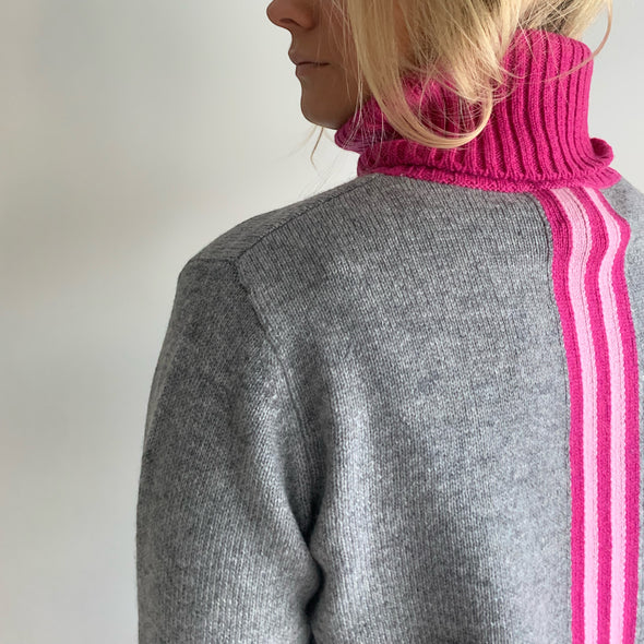 Roll neck jumper - Grå / cerisse/lyserosa