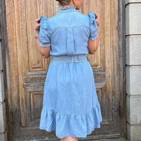 Denim puff shoulder dress