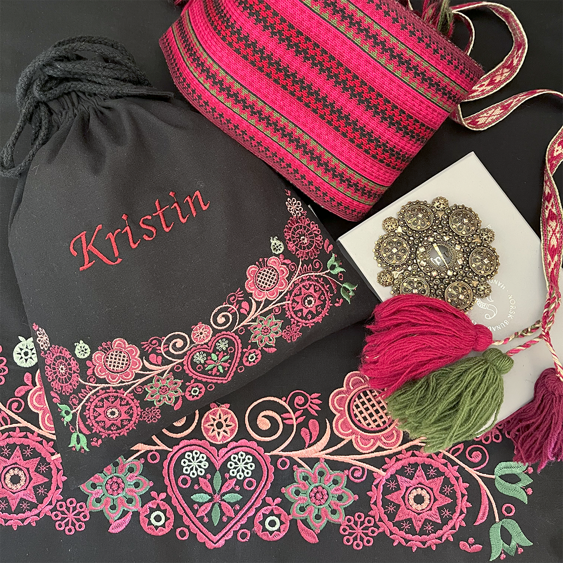 Posesett til sko og tilbehør svart - burgunder/rosa/grønn