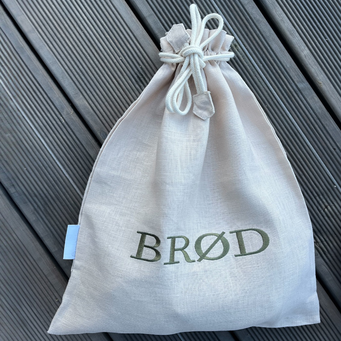 Brødpose - Sand med grønt broderi
