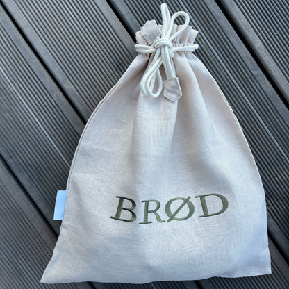 Brødpose - Sand med grønt broderi