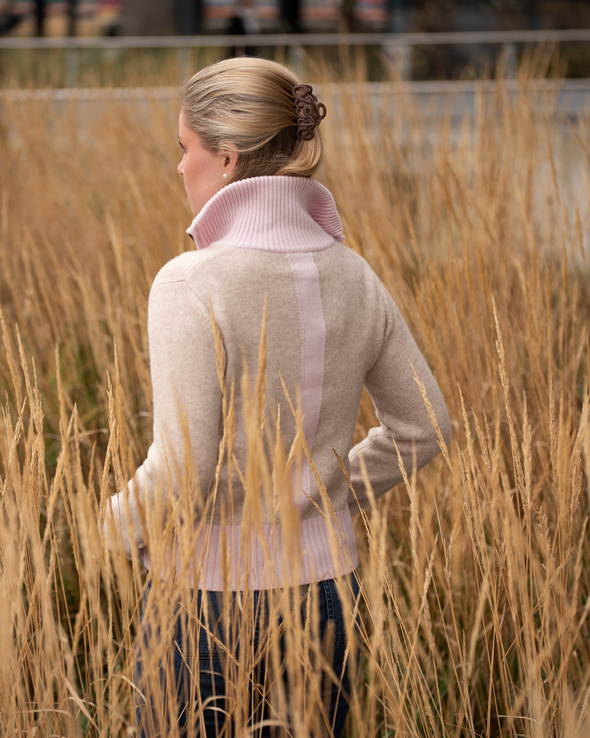 Contrast cardigan Sand / lysrosa