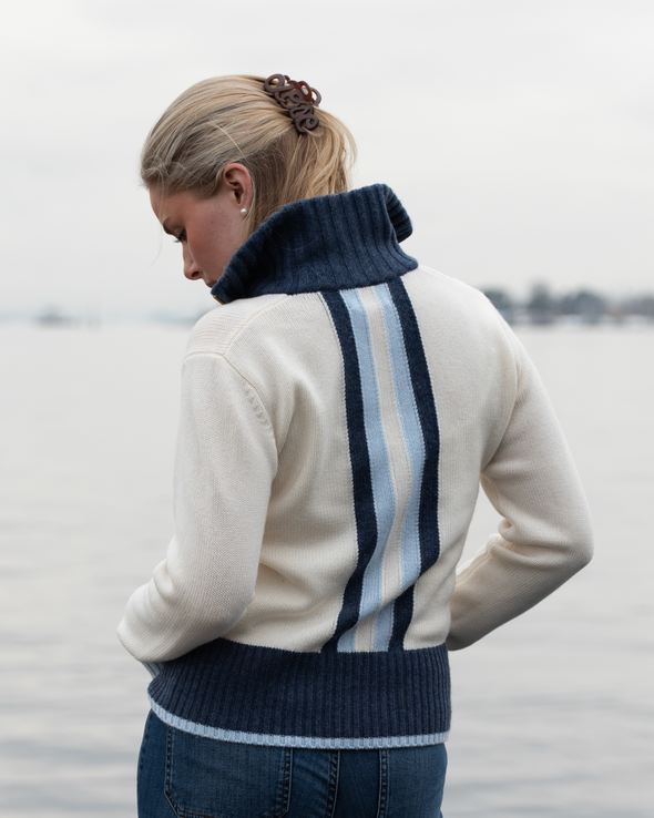 Contrast cardigan Offwhite/navy/lyseblå