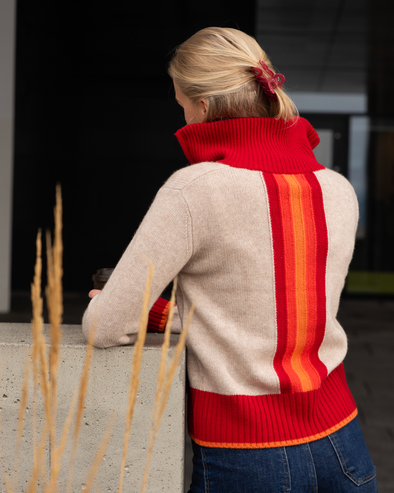 Contrast cardigan Sand/rød/oransje