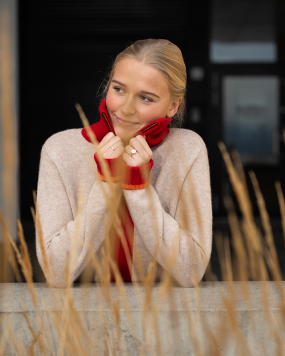 Contrast cardigan Sand/rød/oransje