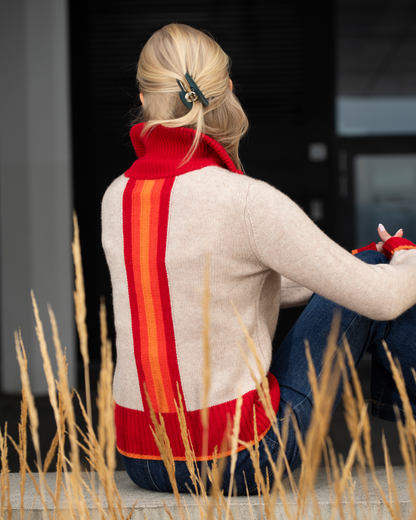 Contrast cardigan Sand/rød/oransje