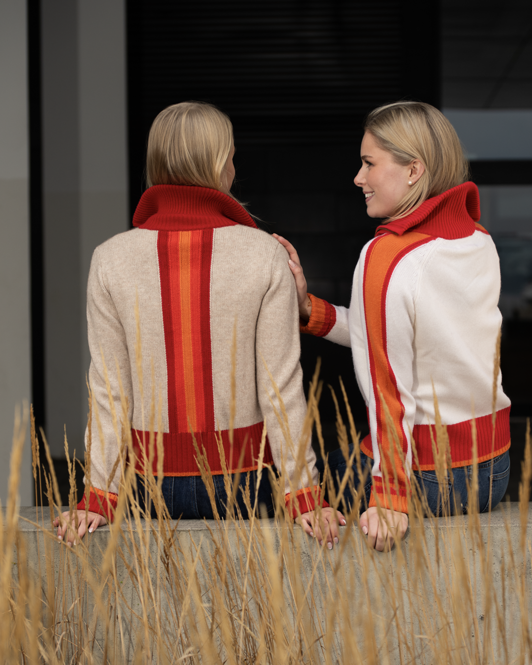 Nova cardigan offwhite/rød/oransje