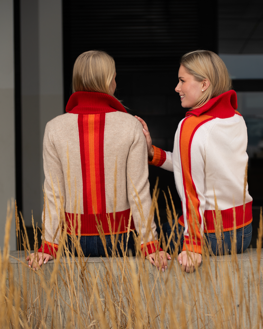 Nova cardigan offwhite/rød/oransje