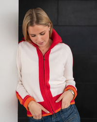 Nova cardigan offwhite/rød/oransje