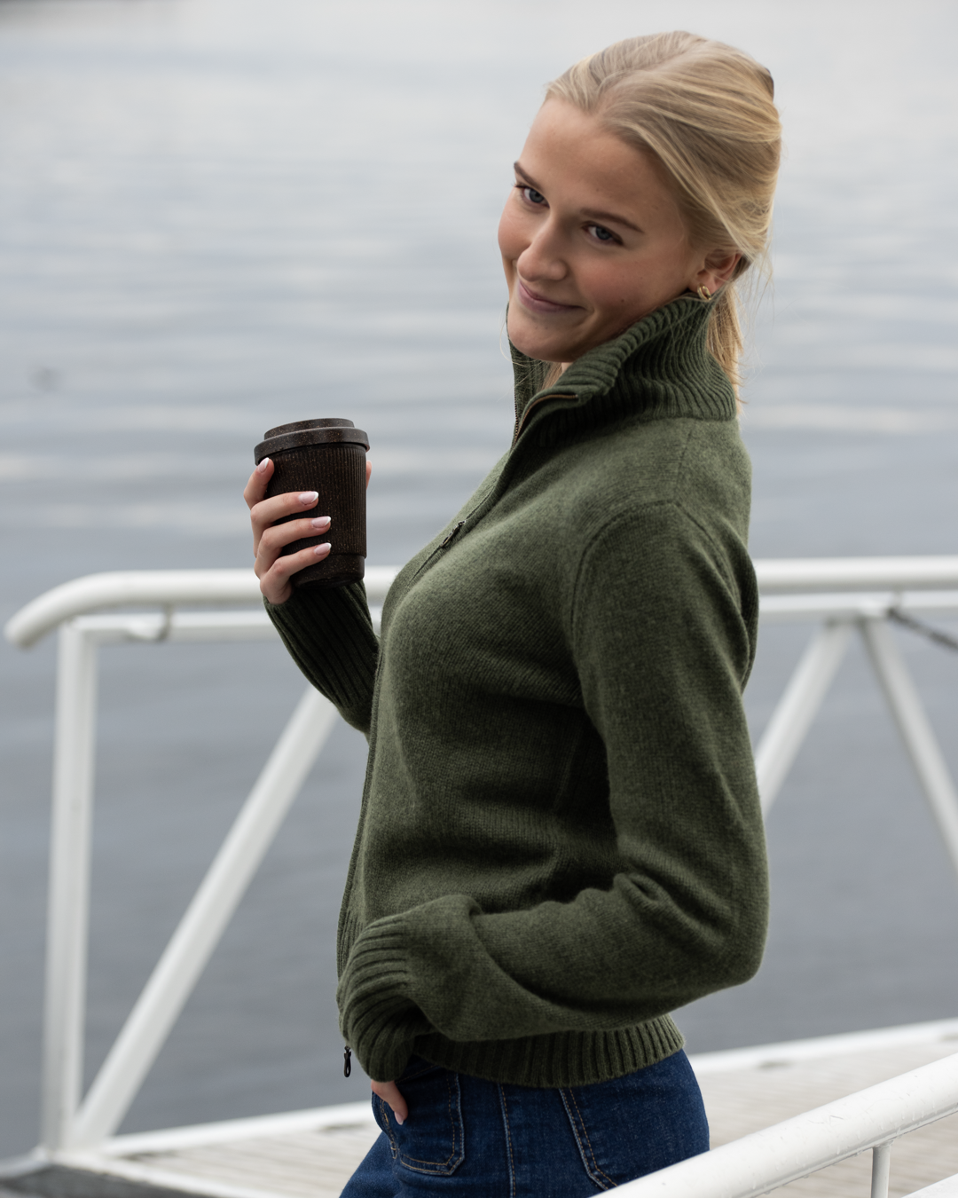 Contrast cardigan Oliven