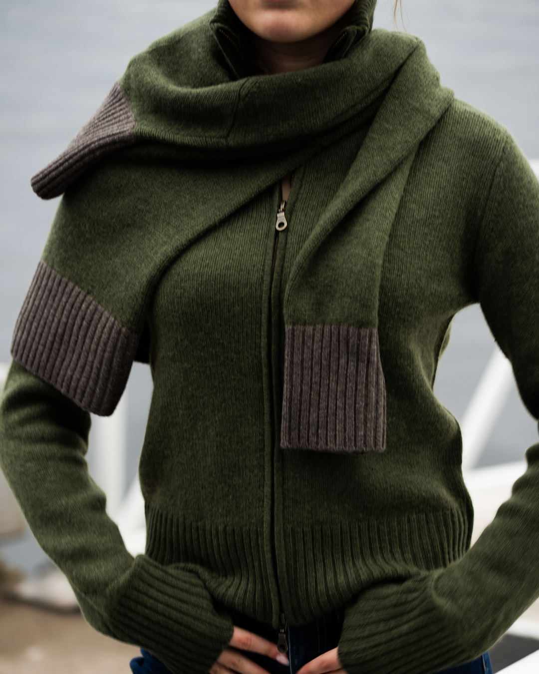 Contrast cardigan Oliven/mørk brun