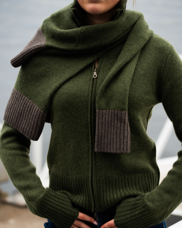 Contrast cardigan Oliven/mørk brun