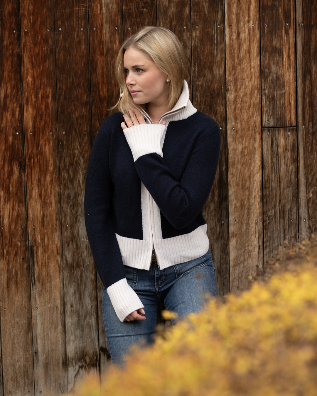 Contrast cardigan Navy / Offwhite