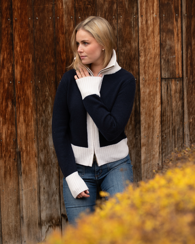 Contrast cardigan Navy / Offwhite