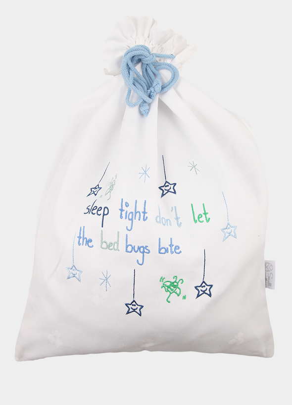 Overnattingspose hvit - blå/grønn