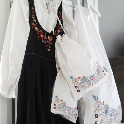 Bunadssett 3 poser i hvit - sand/pastell