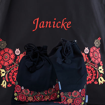 Bunadssett 3 poser i svart - rød/grønn