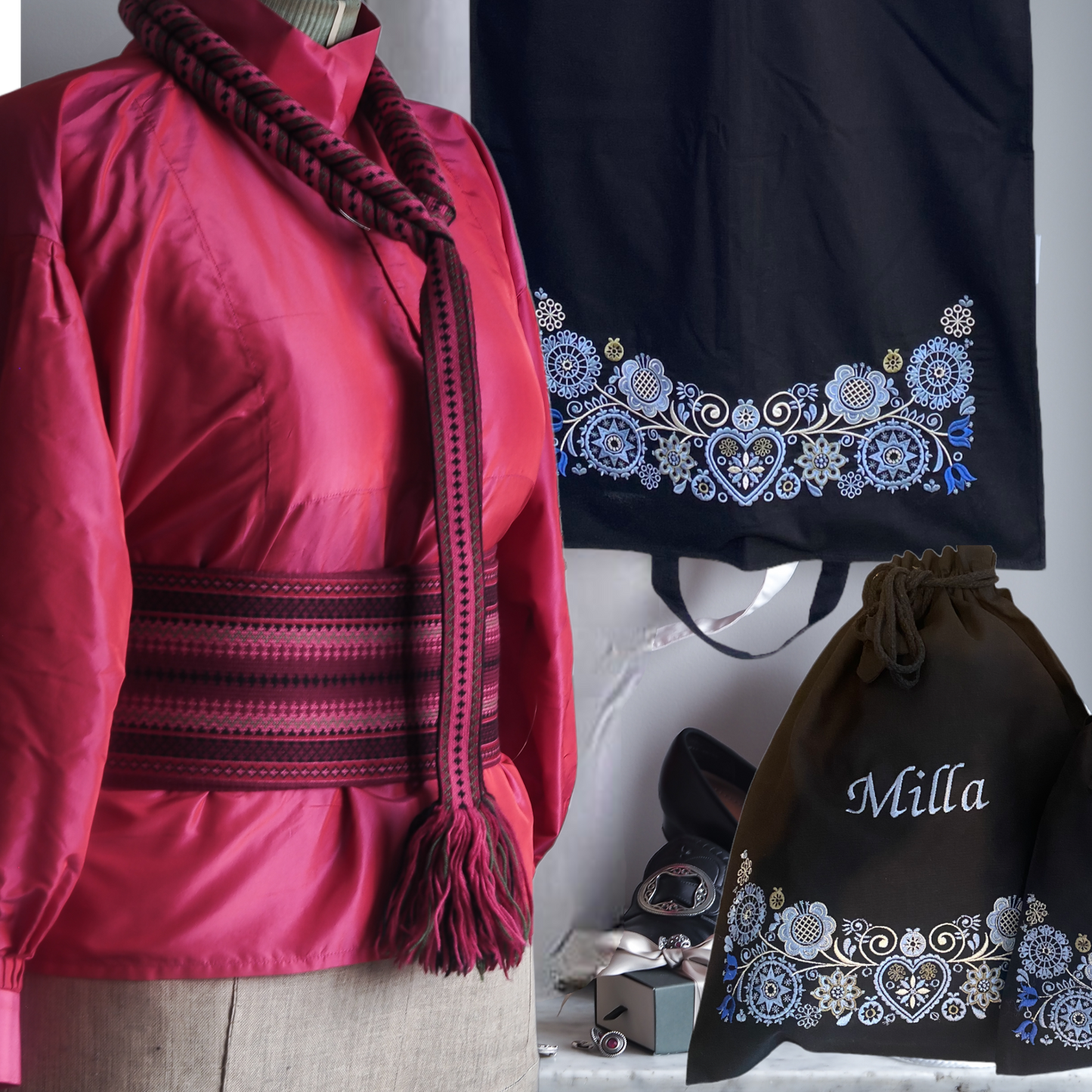 Bunadssett 3 poser i svart - blå/lyseblå