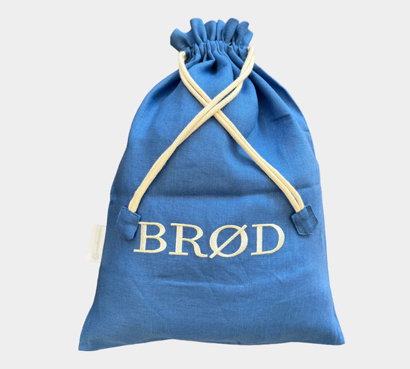 Brødpose - Blå med lys sand broderi