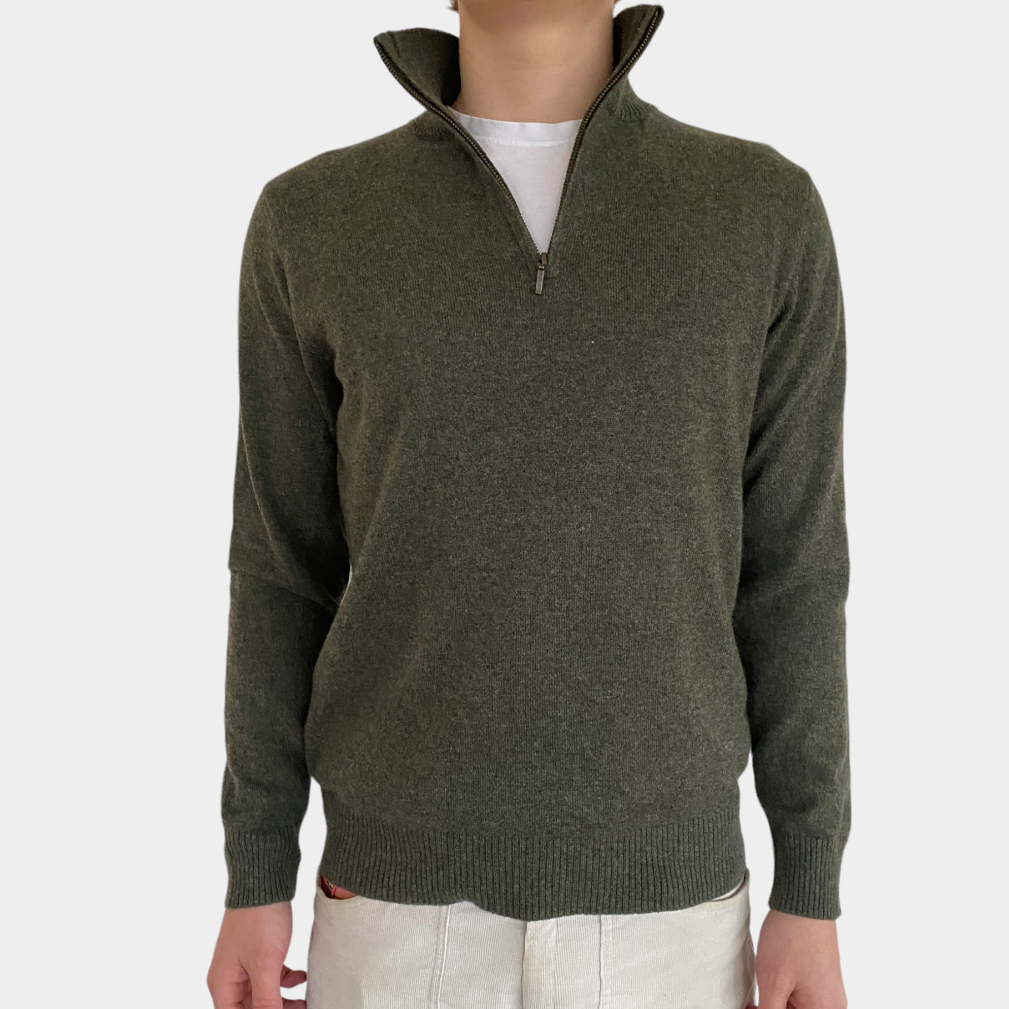 Christian half zip herre kashmir - oliven