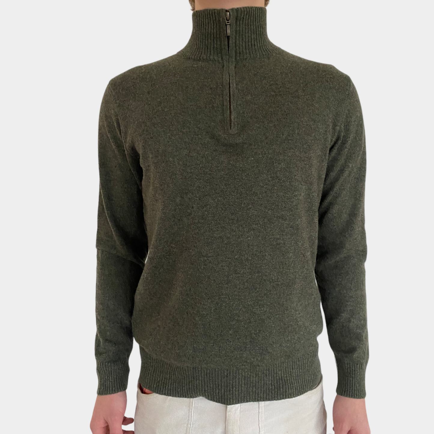 Christian half zip herre kashmir - oliven