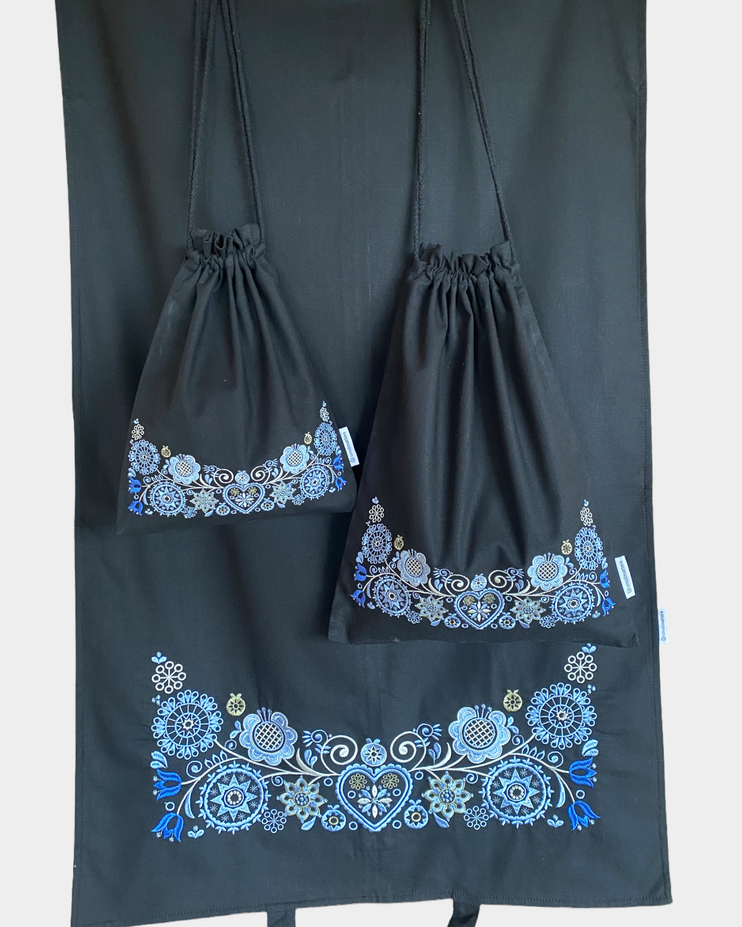 Bunadssett 3 poser i svart - blå/lyseblå