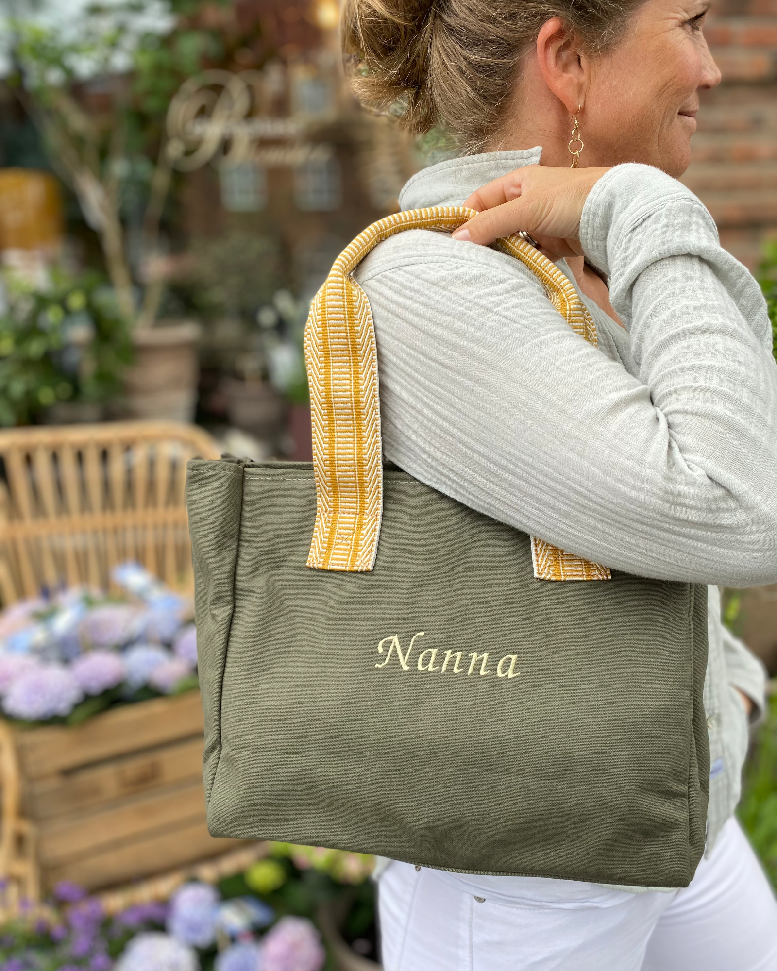 Skulderveske / Shopper kanvas medium - Oliven