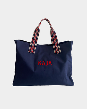 Skulderveske / Shopper kanvas large - Blå med rød/blå hank