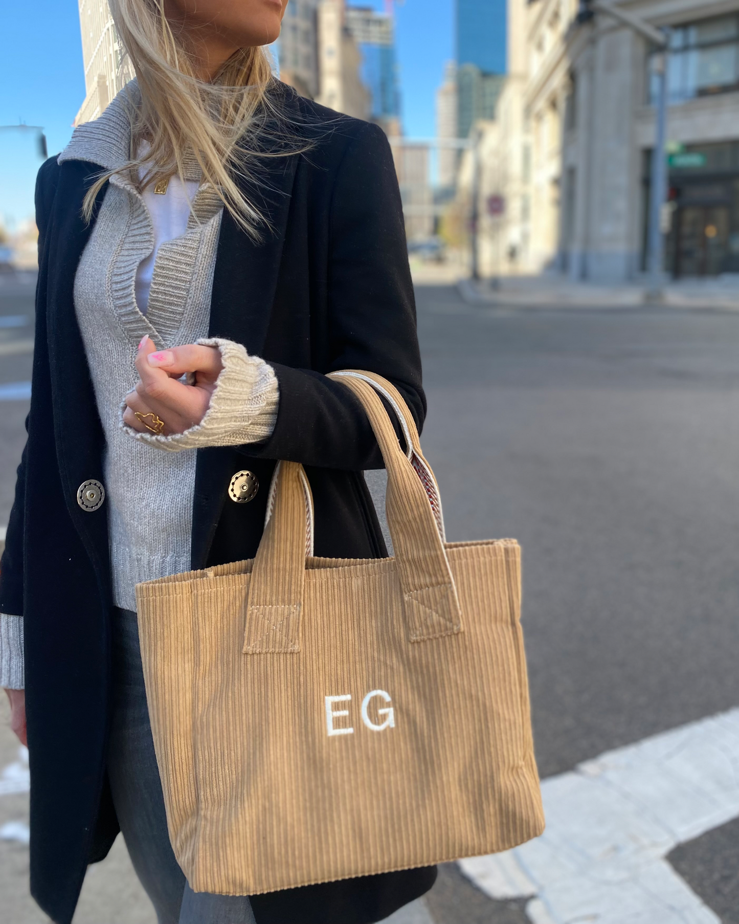 Skulderveske / Shopper cord medium - Sand