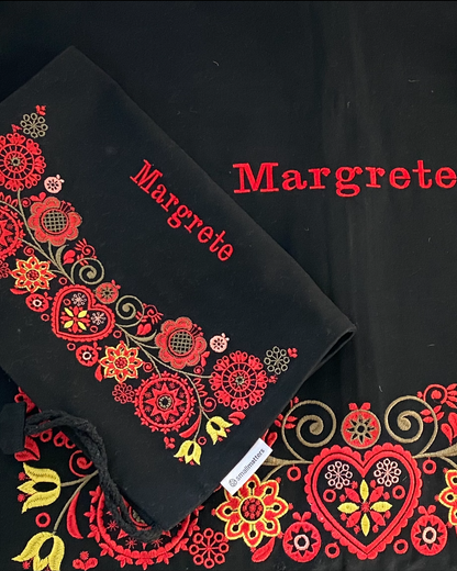 Bunadssett 3 poser i svart - rød/grønn