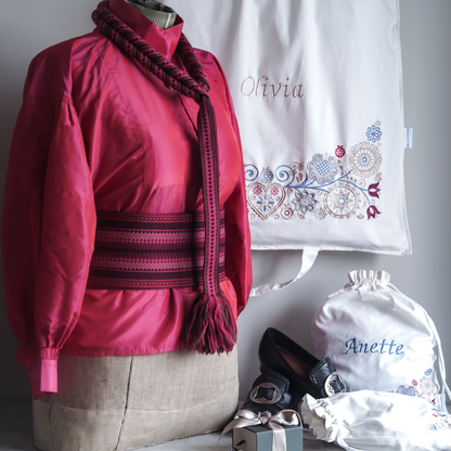 Bunadssett 3 poser i hvit - sand/pastell