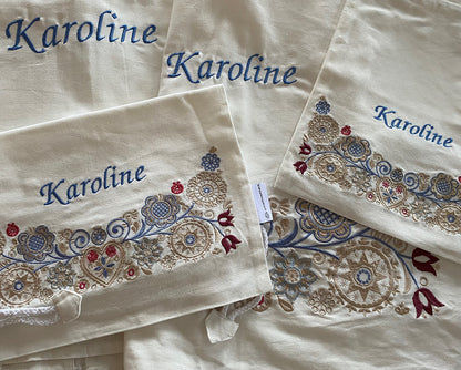 Bunadssett 3 poser i hvit - sand/pastell