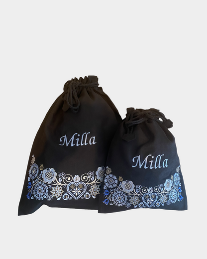 Bunadssett 3 poser i svart - blå/lyseblå